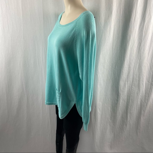 Repeat Mint Blue/Green Scoop Neck Long Sleeve Sweater with Patch Front Pockets S - Picture 5 of 8